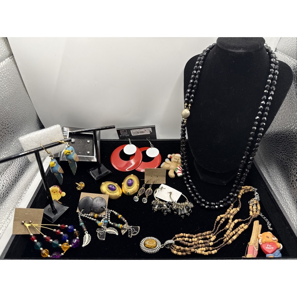 Vintage Lot of 11 Necklaces, Earrings, Brooches